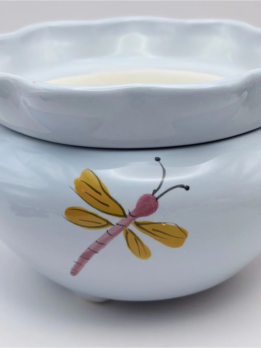 Vintage Ceramic *African Violet Planter Self Watering Dragonfly Pot Light Blue